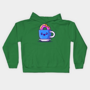 Cute Hot Coffee With Doughnut Cartoon Kids Hoodie